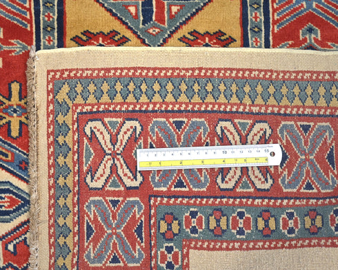 3x5 Ft Shirvan Beige Red Afghan Hand Knotted Geometric Wool Area Rug
